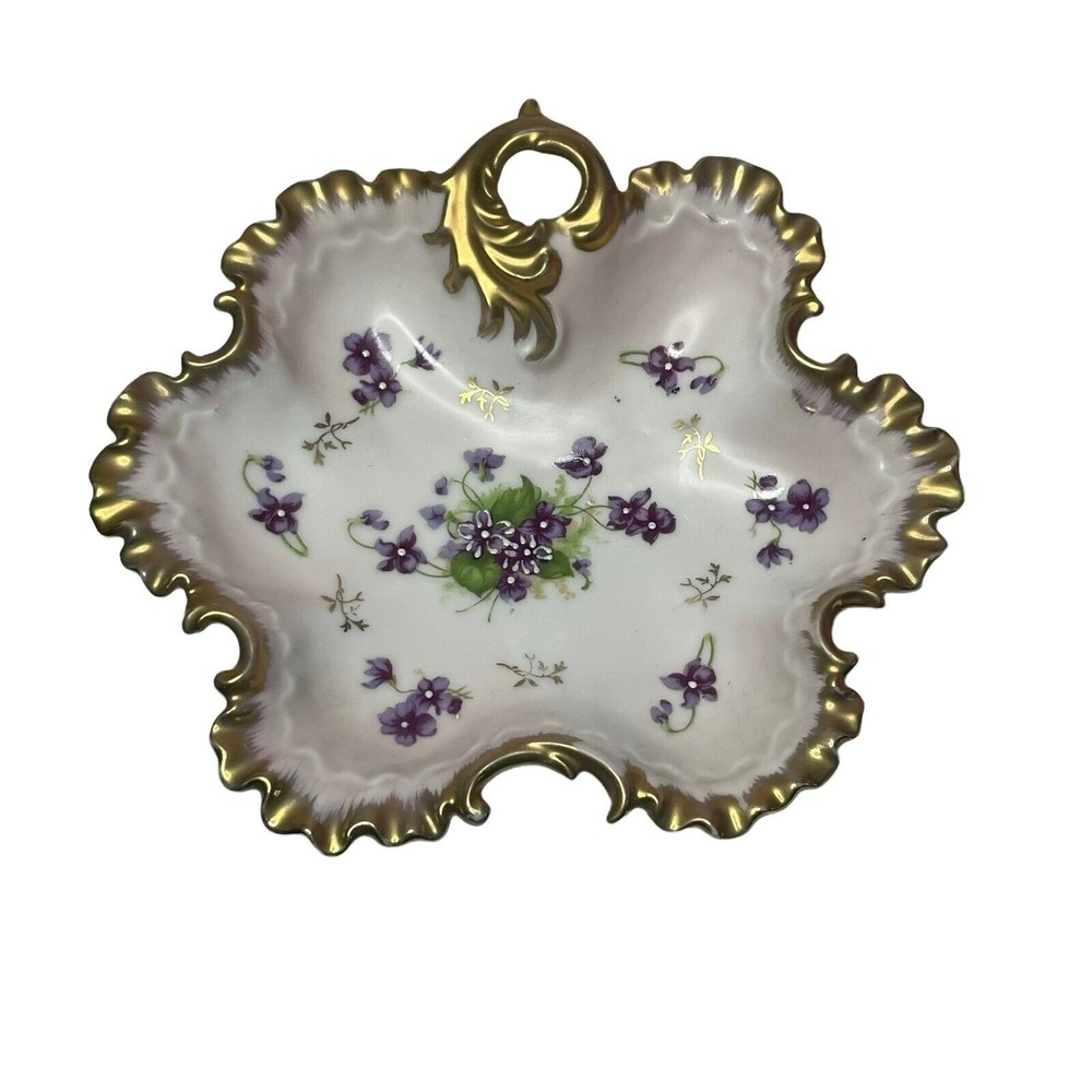 Napco China Gold Gilt Hand Painted Violet Floral Nappy Dish Candy